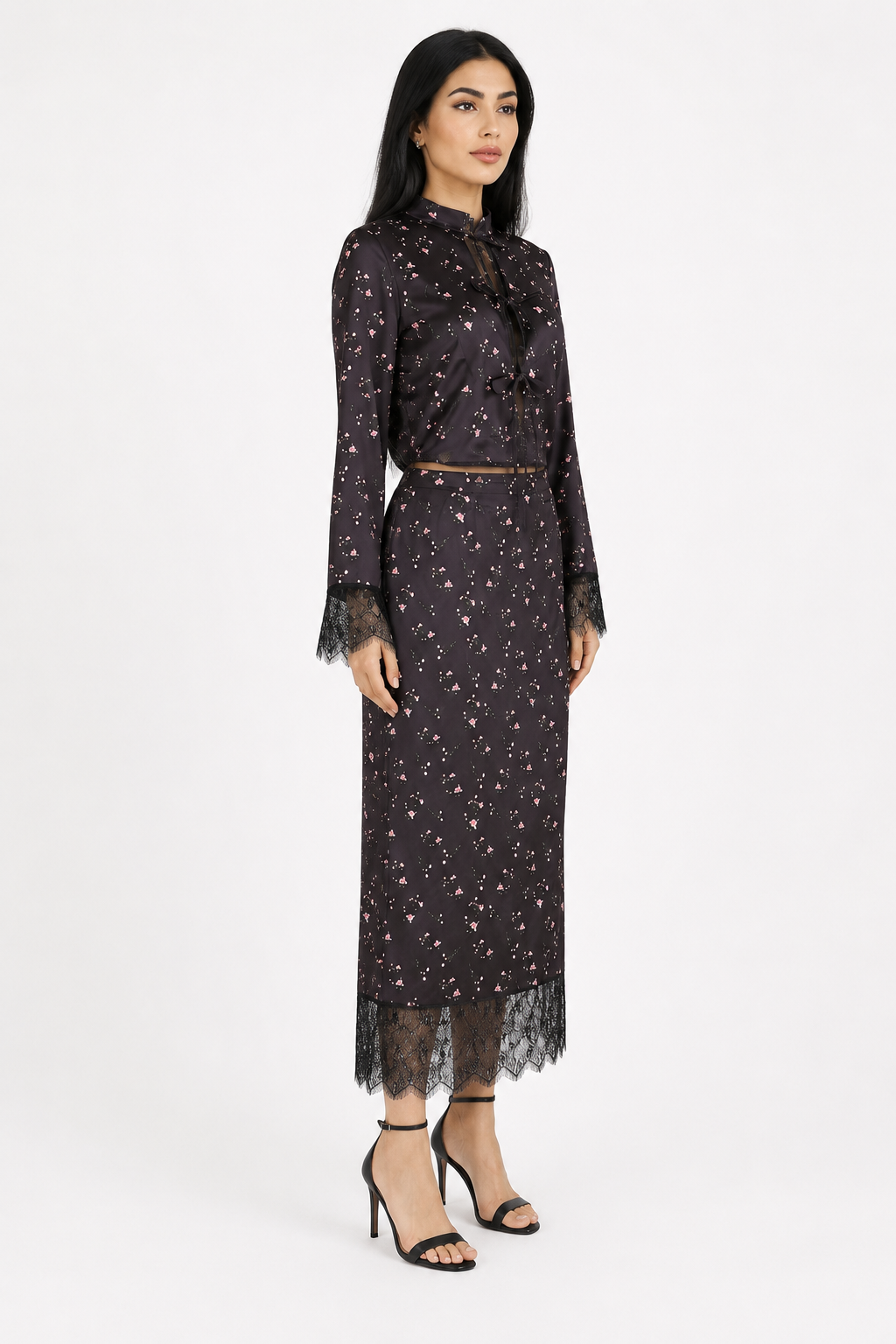 Floral Print Lace-Trim Two-Piece Set - Romantic