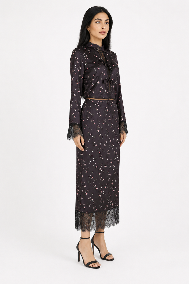 Floral Print Lace-Trim Two-Piece Set - Romantic