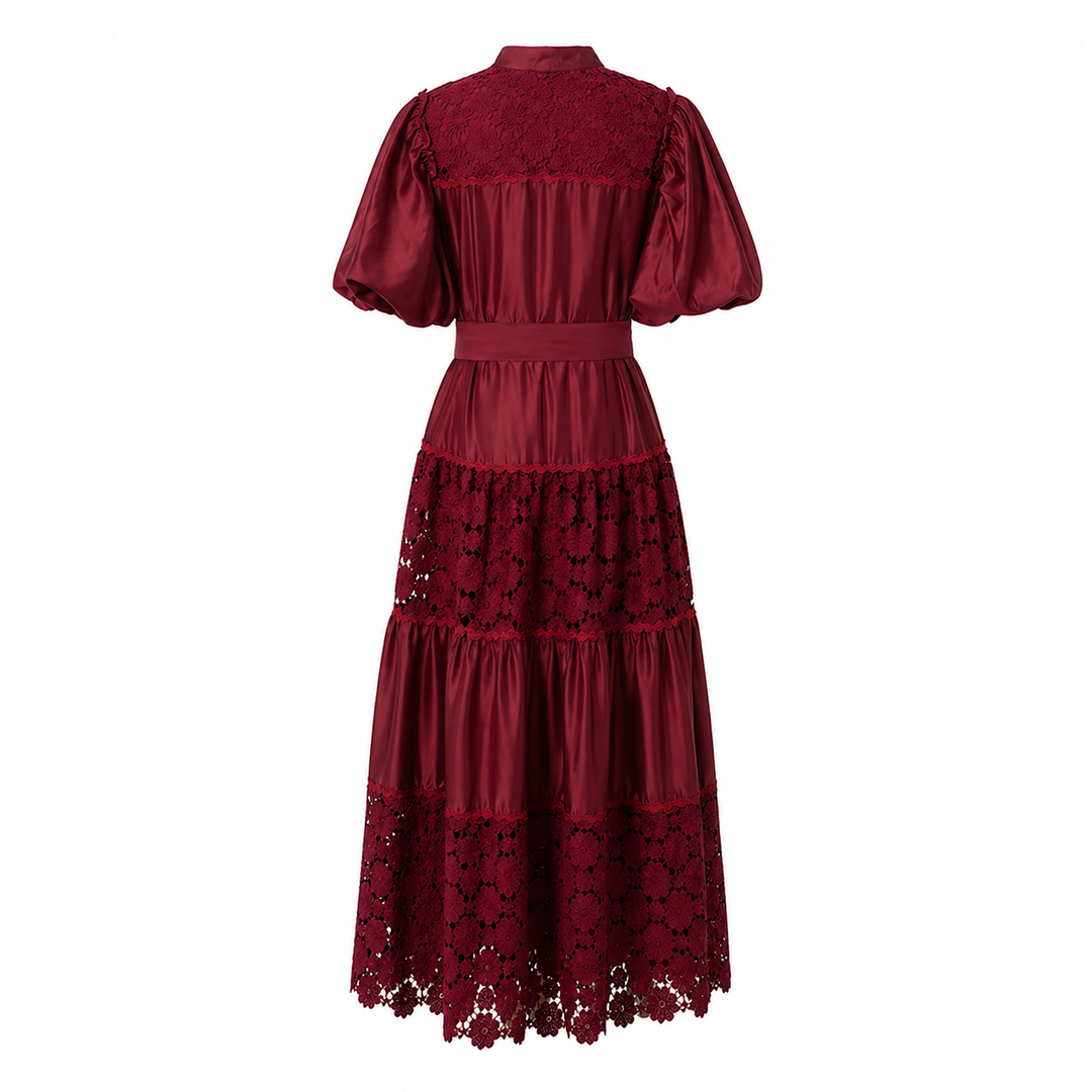 Burgundy Lace Panel Midi Dress - ROSÉVA