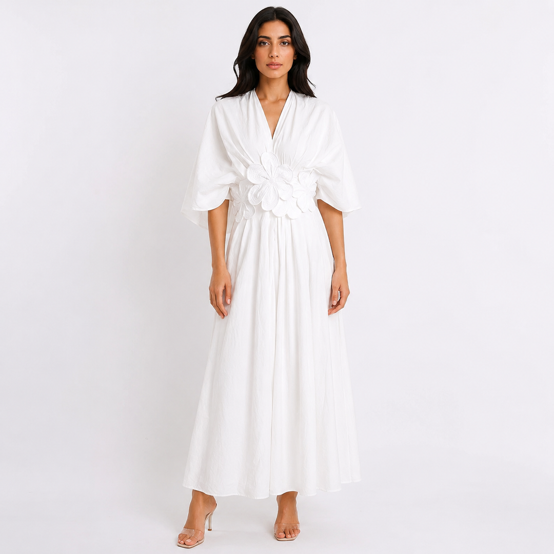 White Floral Waist Detail Midi Dress – BLANCHÉA