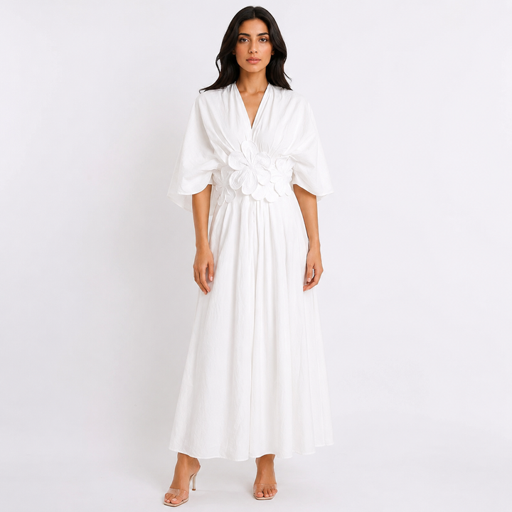 White Floral Waist Detail Midi Dress – BLANCHÉA