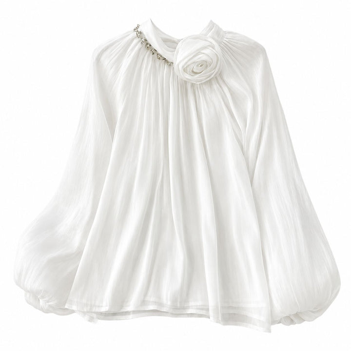 Luxury Rose Detail Satin Blouse - Glamour