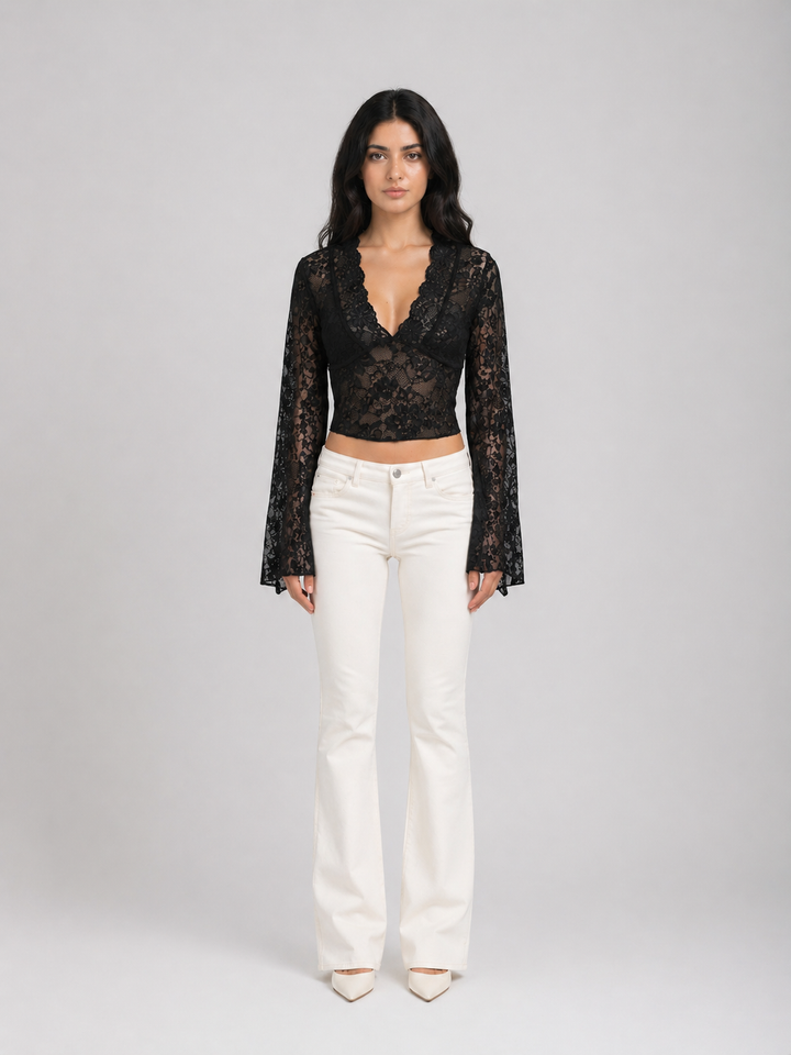 White Lace V-Neck Crop Top – LUMIÉRA