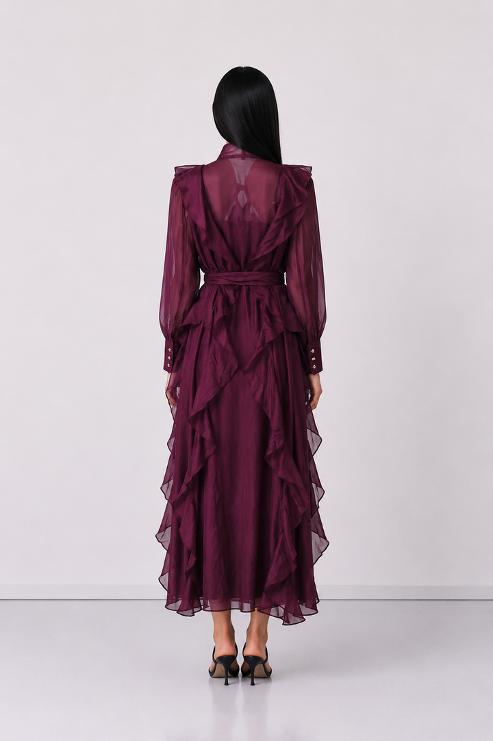 Elegant Ruffle Tie Maxi Dress - Romance