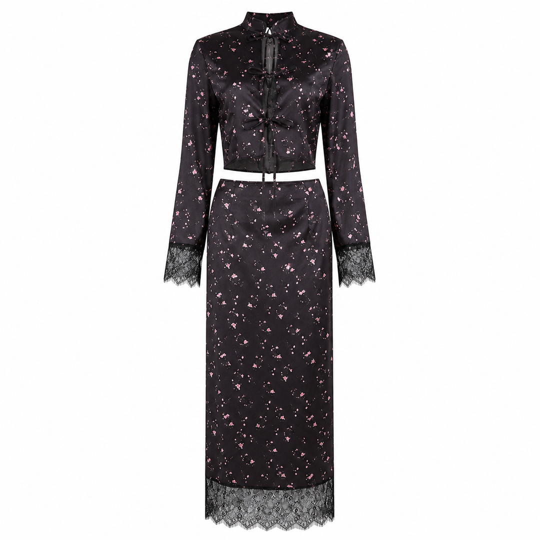 Floral Print Lace-Trim Two-Piece Set - Romantic