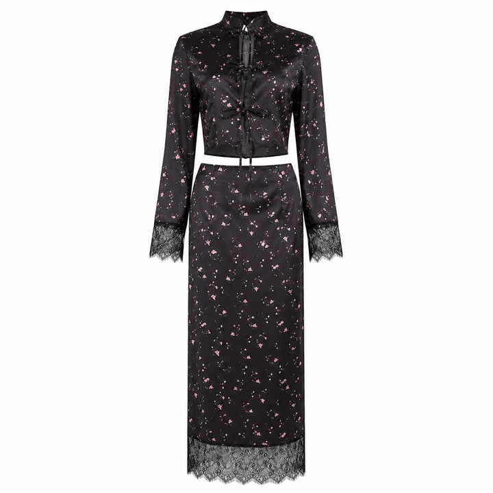 Floral Print Lace-Trim Two-Piece Set - Romantic
