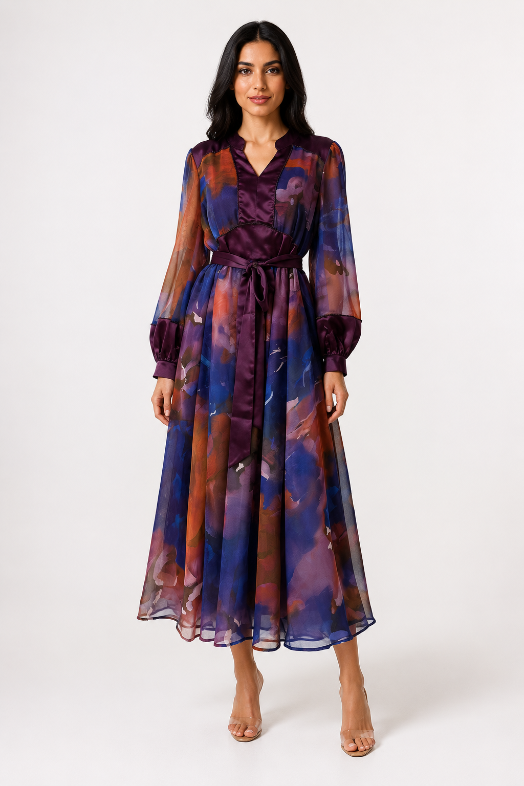 Abstract Watercolor Chiffon Dress - Aurora