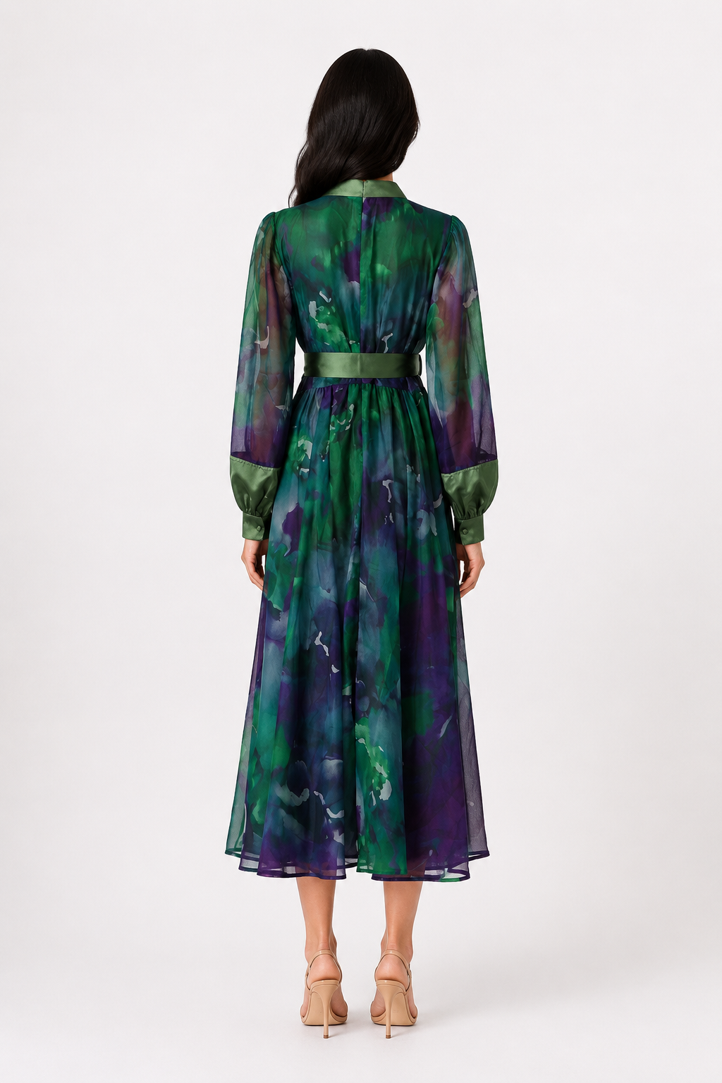 Abstract Watercolor Chiffon Dress - Aurora