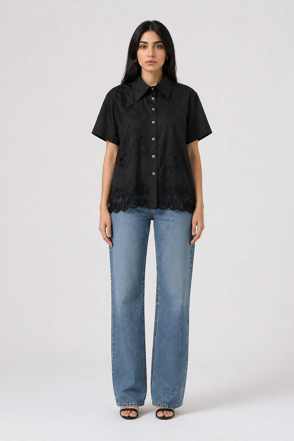 Black Lace Hem Embroidered Shirt – NOIRÉVA