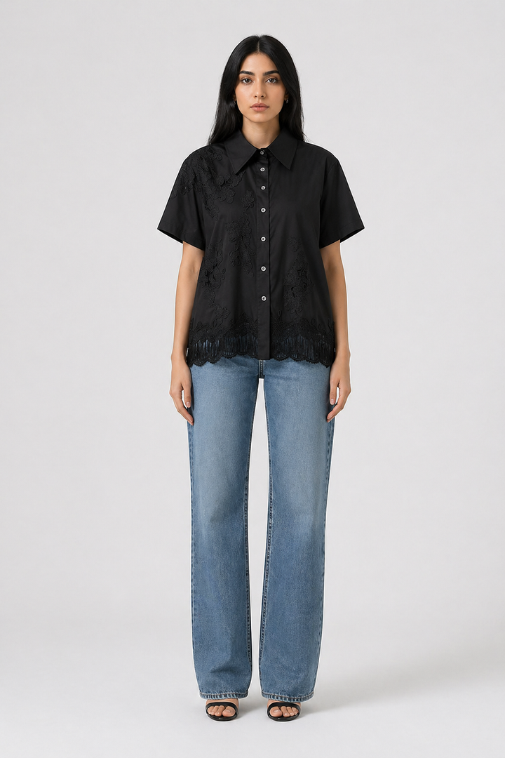 Black Lace Hem Embroidered Shirt – NOIRÉVA