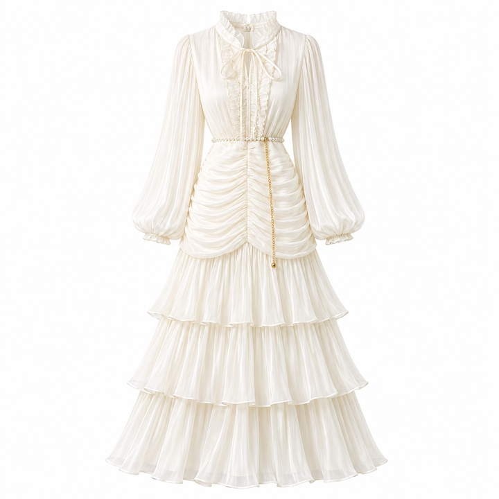 Elegant Ruched Chiffon Midi Dress - Romantic