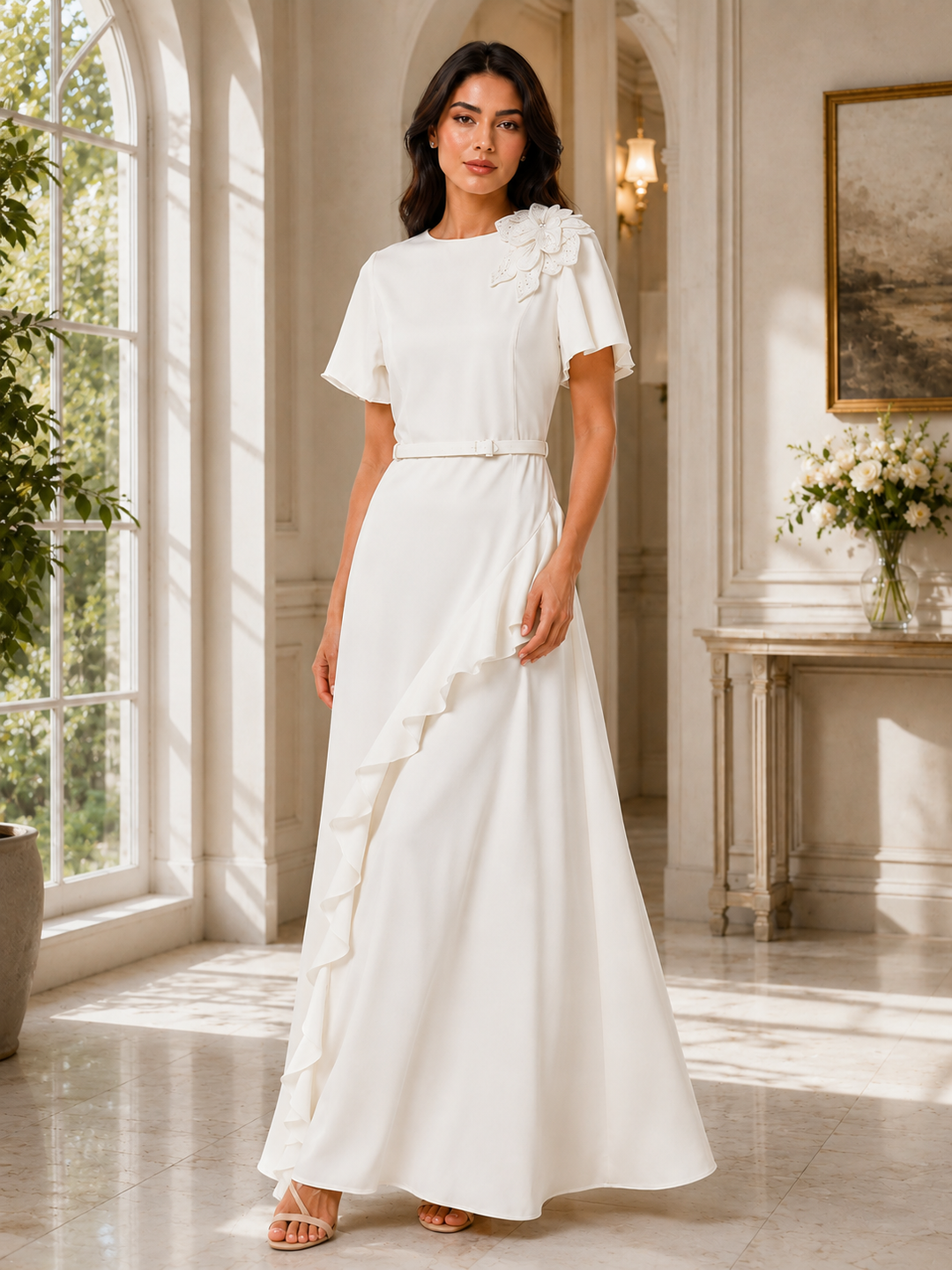 Floral Ruffle Maxi Dress - Ivory