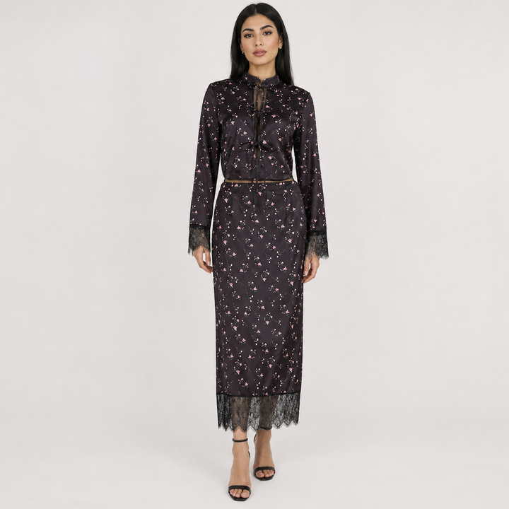 Floral Print Lace-Trim Two-Piece Set - Romantic