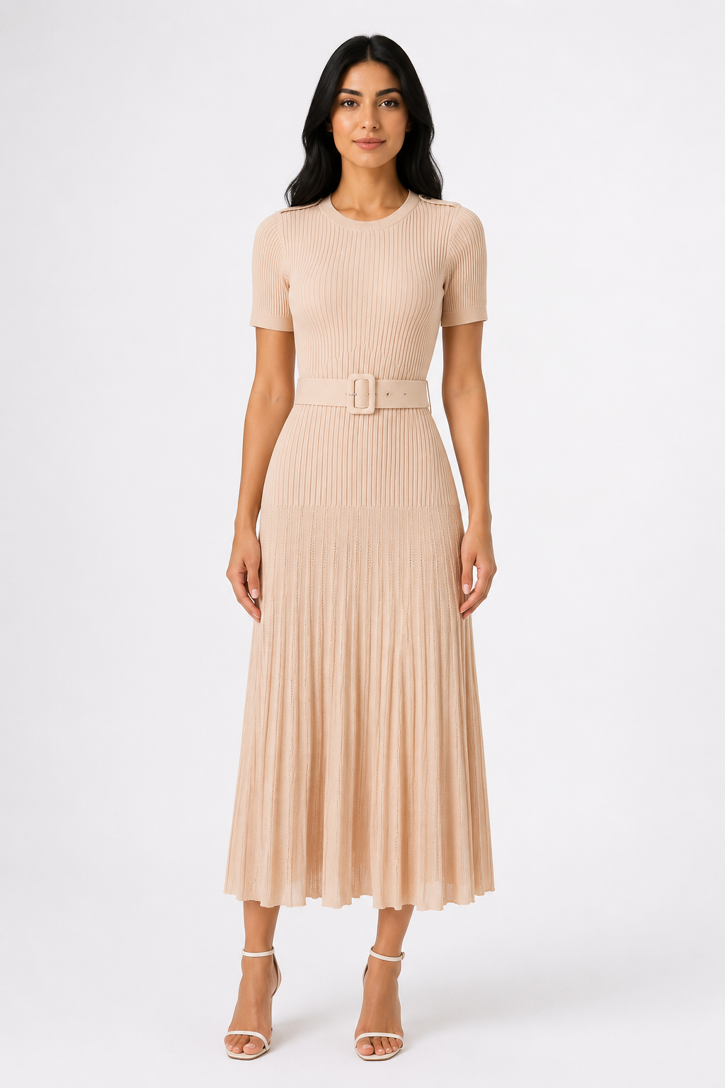 Champagne Ribbed Knit Maxi Dress - Grace