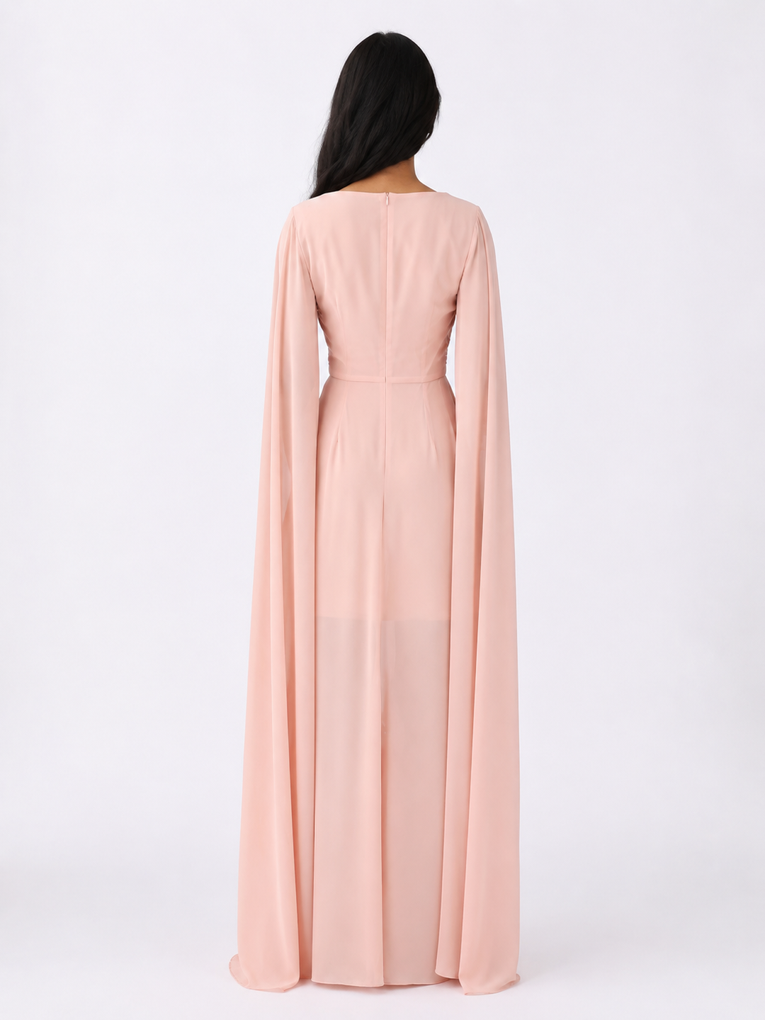 Elegant Chiffon Cape Sleeve Evening Dress - Timeless