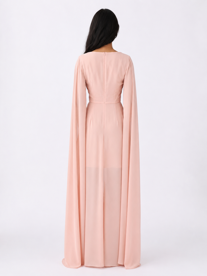 Elegant Chiffon Cape Sleeve Evening Dress - Timeless