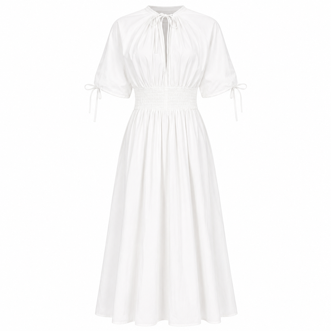 White Floral Waist Detail Midi Dress – BLANCHÉA