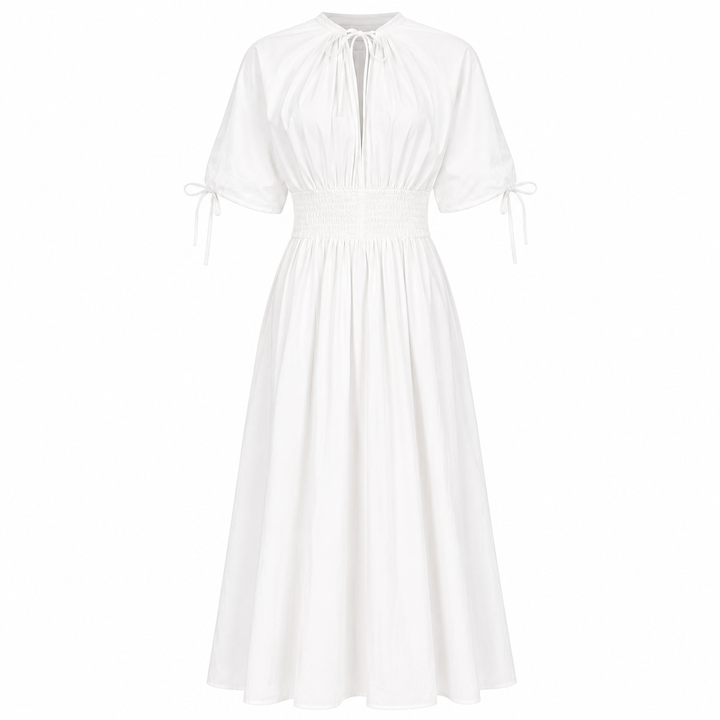 White Floral Waist Detail Midi Dress – BLANCHÉA