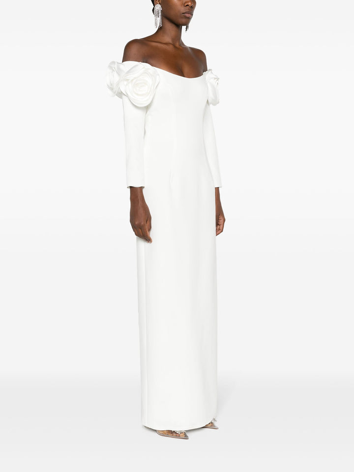 off-shoulder gown with sculpted floral sleeves – AURELIA