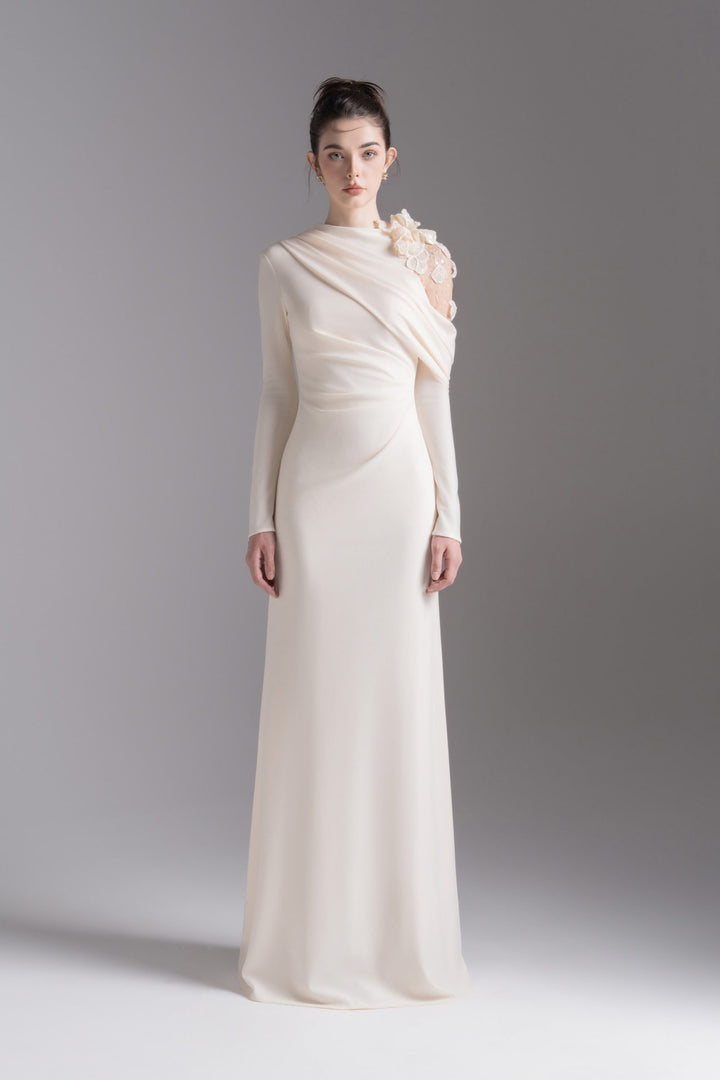 Asymmetric embellished shoulder gown – NOCTURNE