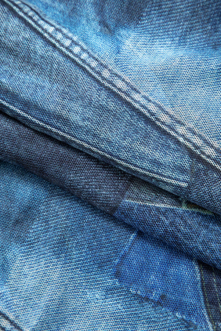 Illusion Pattern Mesh Slip Sleeveless Slit Mini Dress