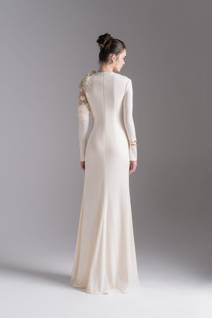 Asymmetric embellished shoulder gown – NOCTURNE