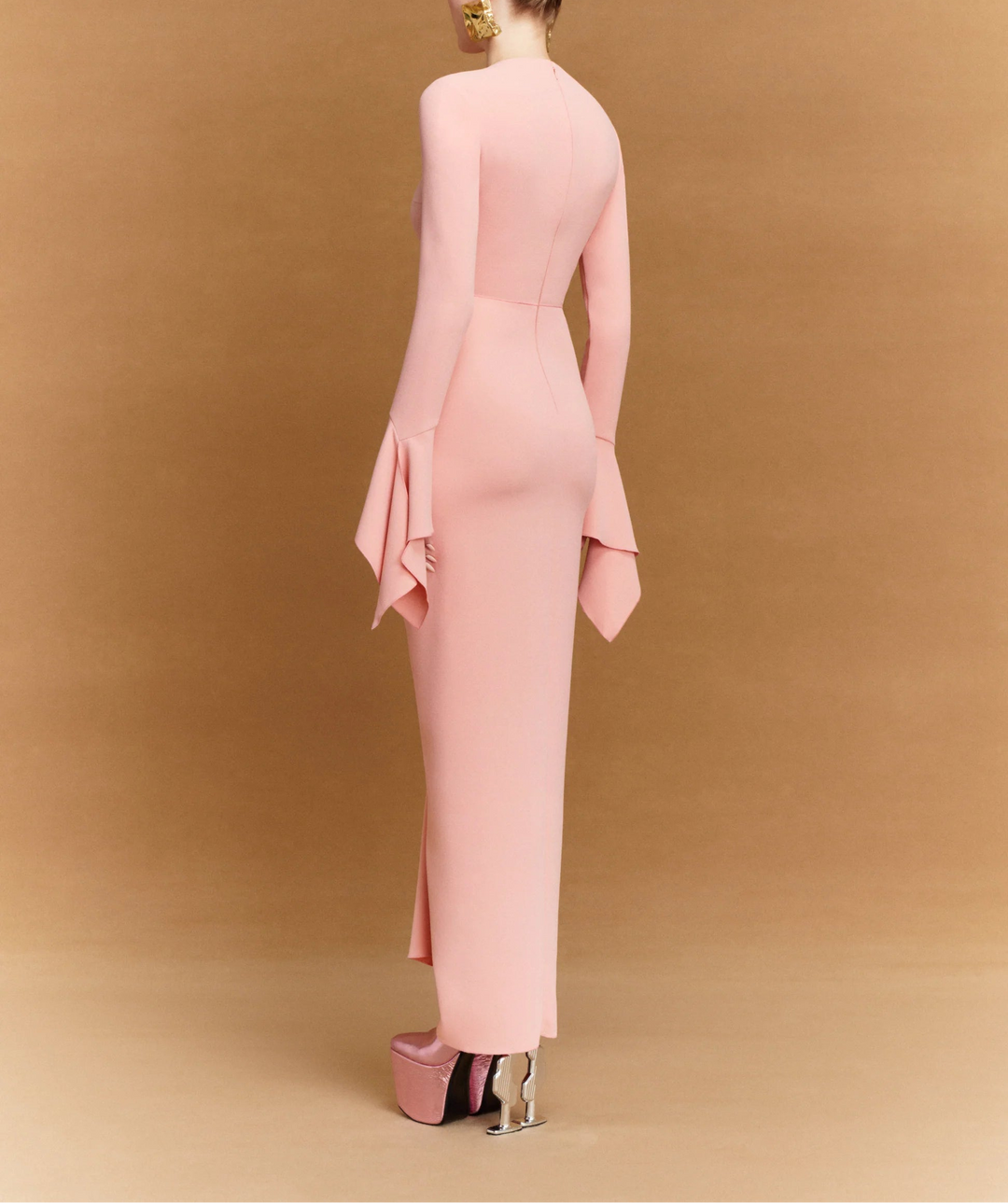 long-sleeve draped maxi dress with sculpted waist tie – DELLA