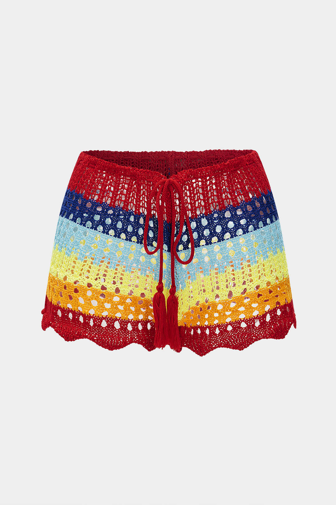 Contrast Knit Hollow Out Drawstring Shorts