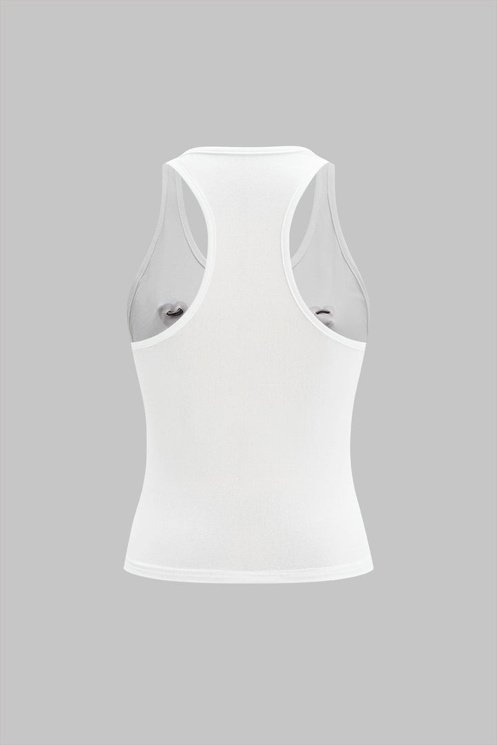 Heart Print Metallic Tank Top