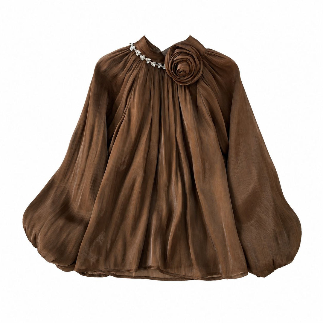 Luxury Rose Detail Satin Blouse - Glamour