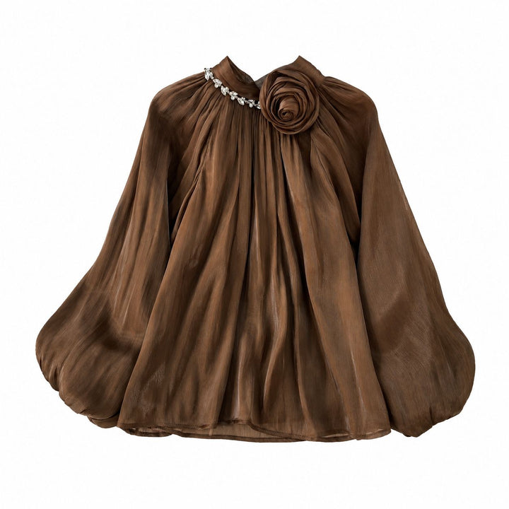 Luxury Rose Detail Satin Blouse - Glamour