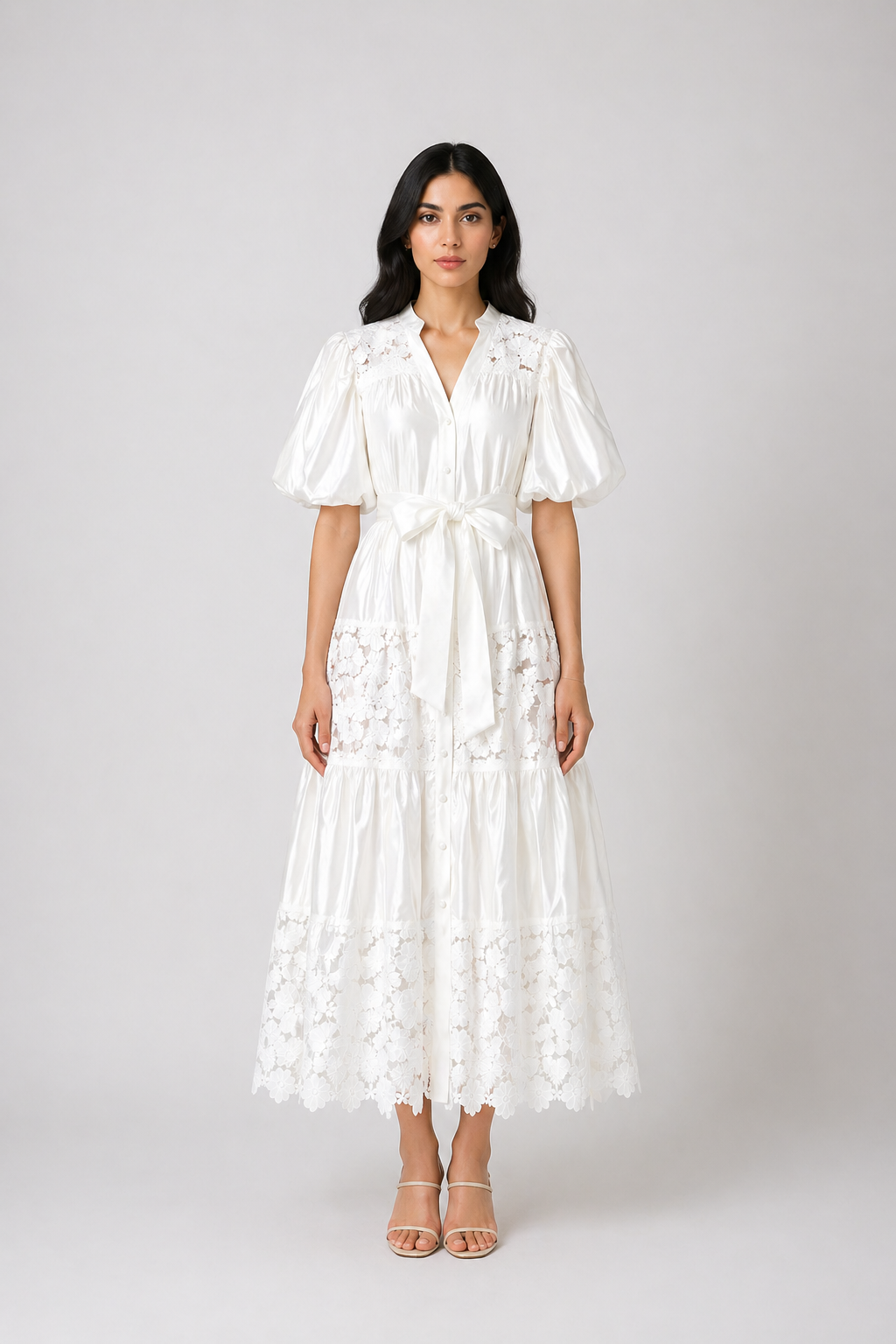 Burgundy Lace Panel Midi Dress - ROSÉVA