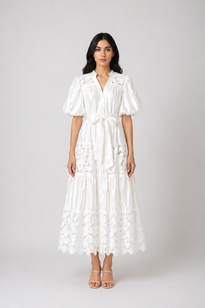 Burgundy Lace Panel Midi Dress - ROSÉVA