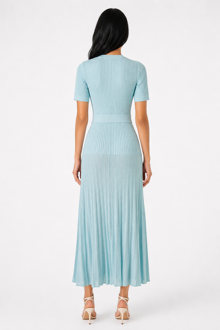 Champagne Ribbed Knit Maxi Dress - Grace