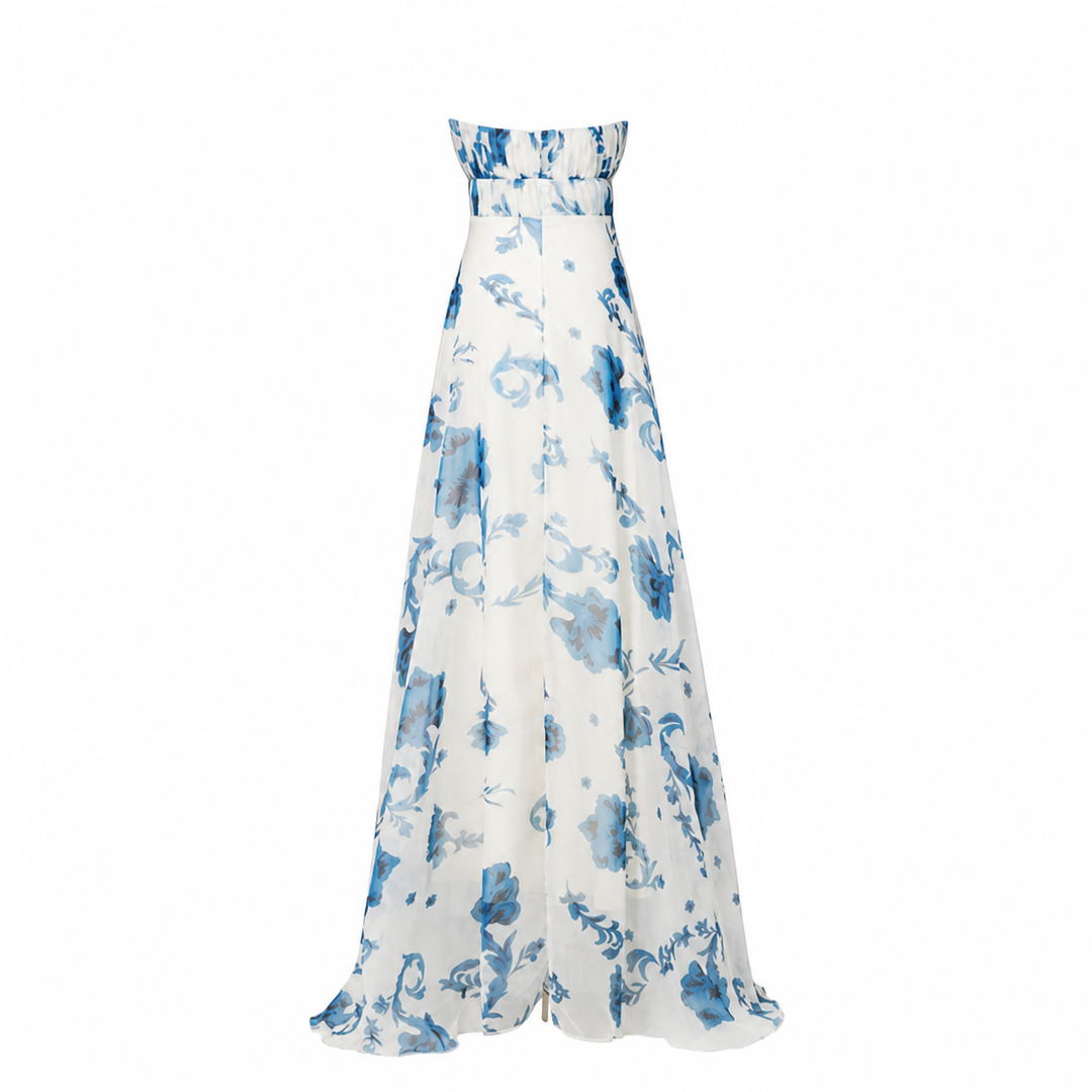 Ivory & Blue Floral Strapless Maxi Dress – AZURIA