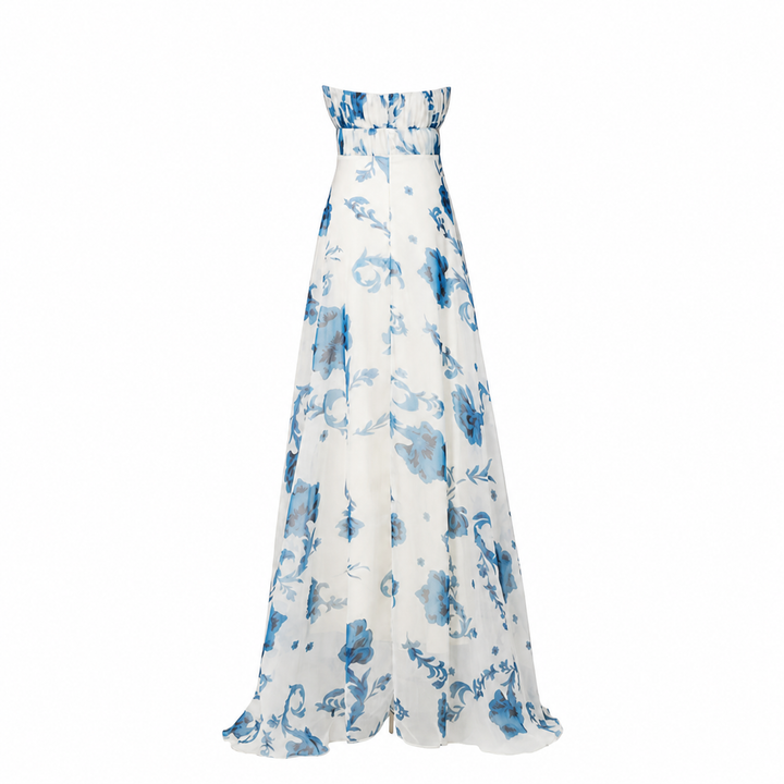 Ivory & Blue Floral Strapless Maxi Dress – AZURIA