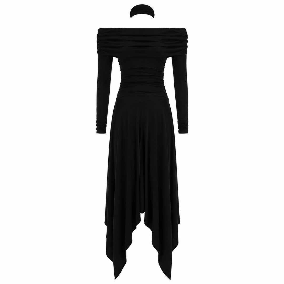 Twist Neck Asymmetrical Maxi Dress - Noir