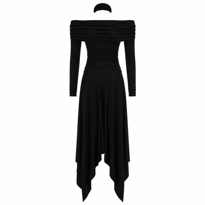 Twist Neck Asymmetrical Maxi Dress - Noir
