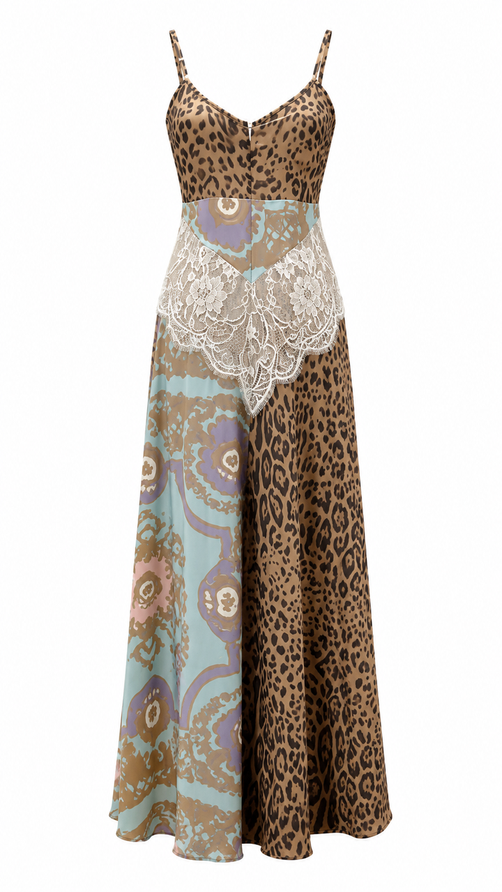 Mixed Print Lace Panel Maxi Dress - Bohemian