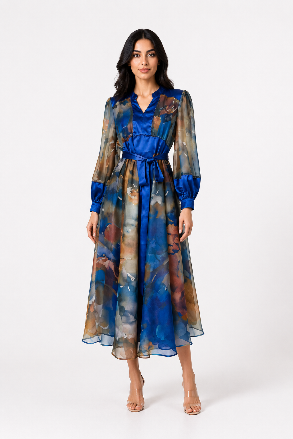 Abstract Watercolor Chiffon Dress - Aurora