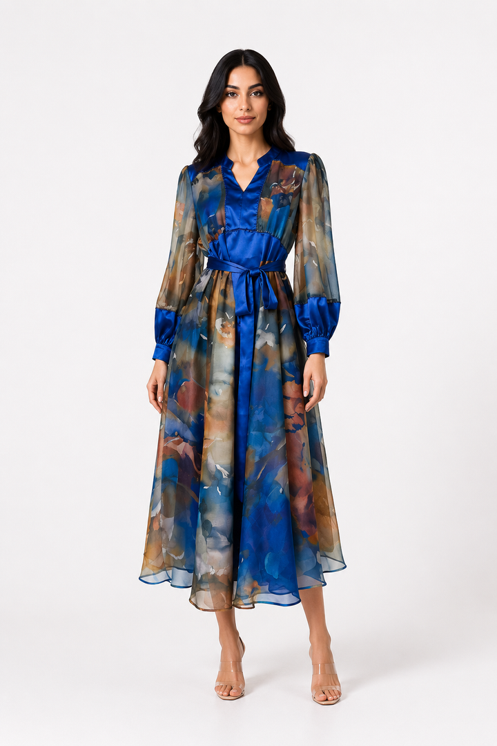 Abstract Watercolor Chiffon Dress - Aurora