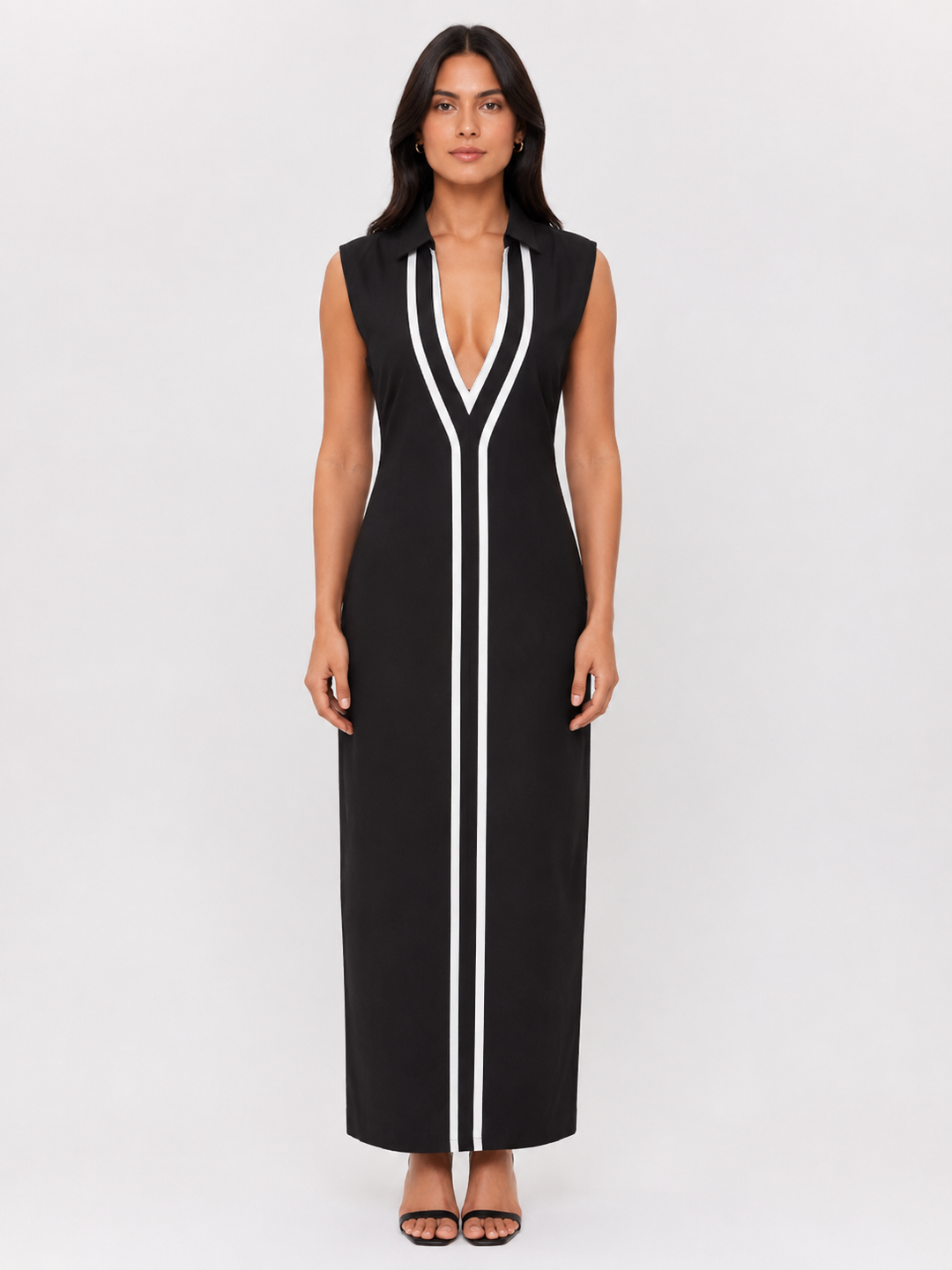 Elegant Contrast Trim Midi Dress - Modern
