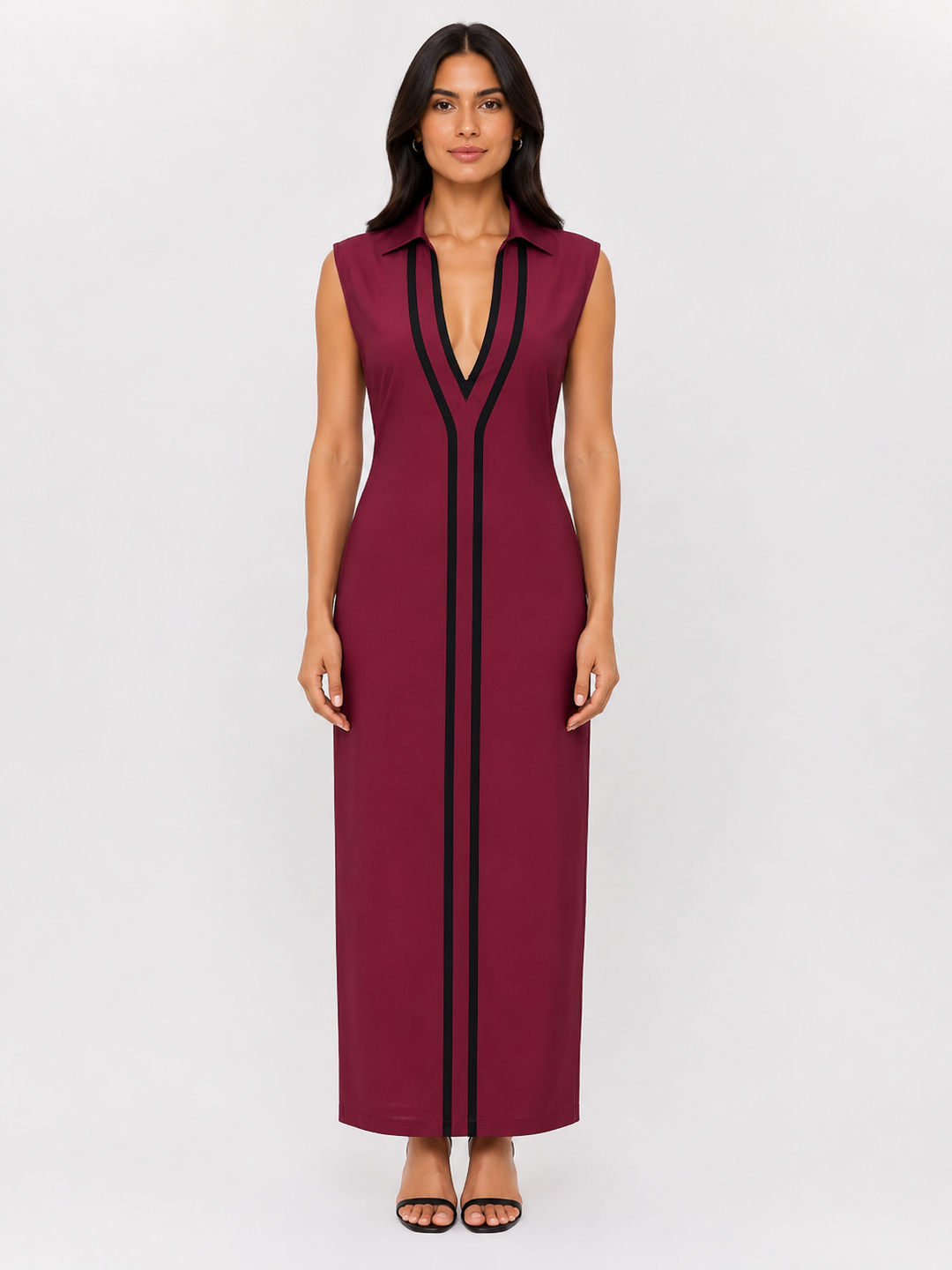 Elegant Contrast Trim Midi Dress - Modern
