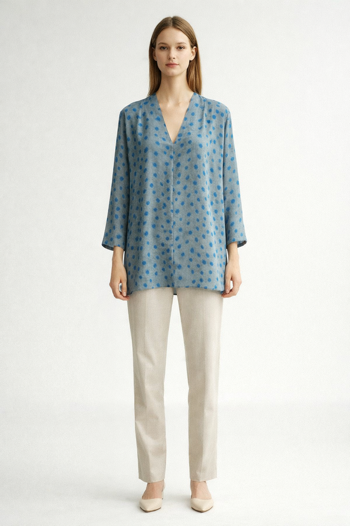 Casual Printed V Neck Blouse-RIZA