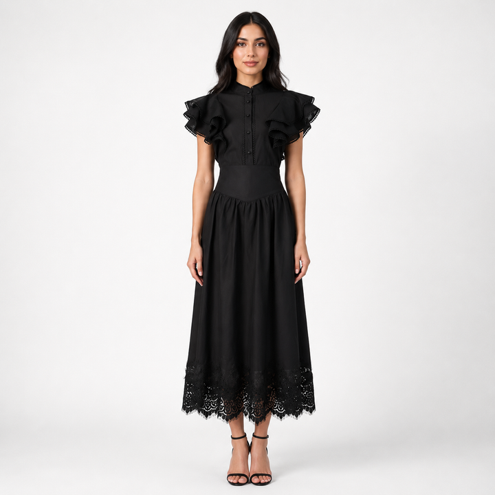 Vintage Lace Hem Midi Dress - Charm