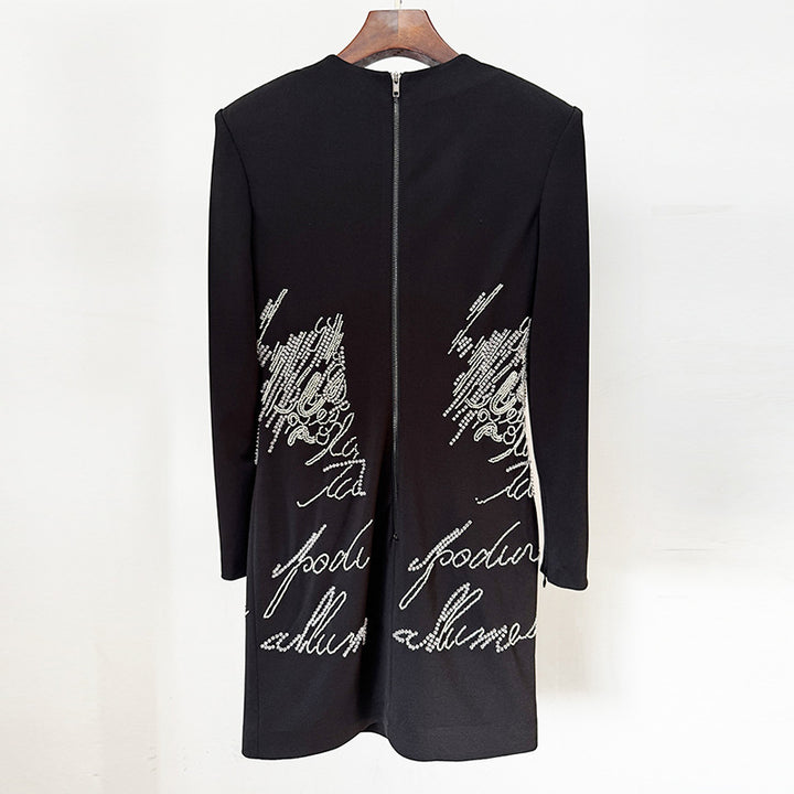 long sleeve mini dress with handwritten crystal detailing – SCRIPT