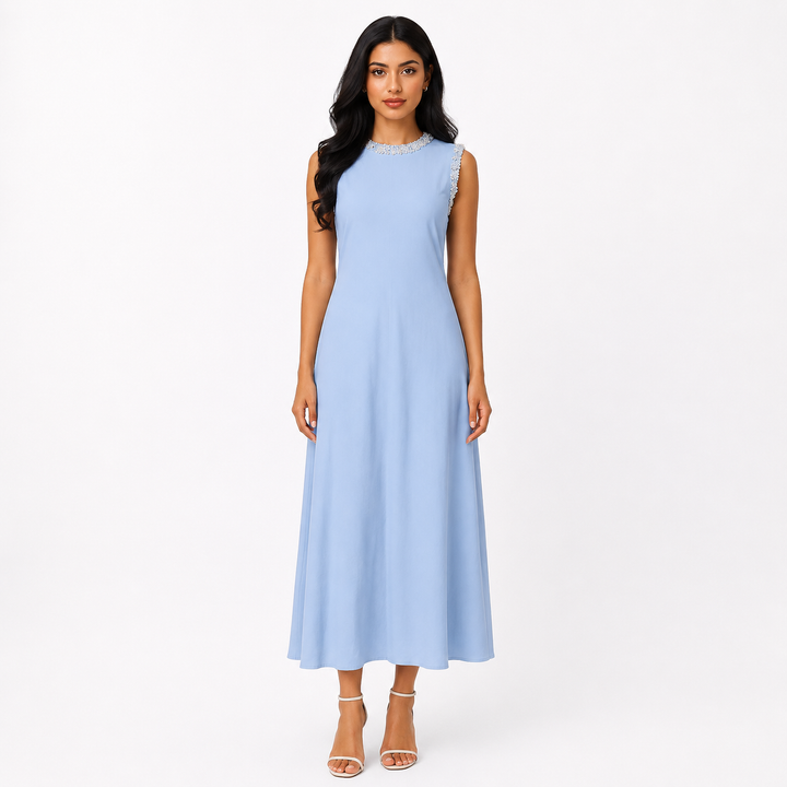 Embellished Sleeveless Maxi Dress - Sky