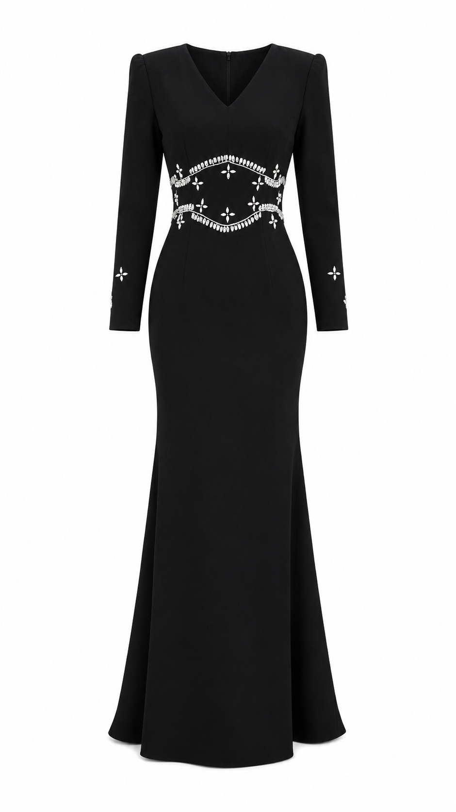 Embellished Waist Mermaid Evening Dress - Burgundy