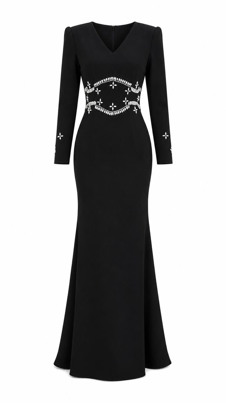 Embellished Waist Mermaid Evening Dress - Burgundy