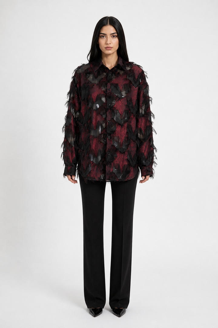 Black & Red Textured Sheer Patchwork Button-Up Shirt – VANTÉRO